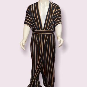 WINDSOR Striped‎ V Neck Long Pants Romper Jumpsuit Size Small